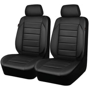 CAR PASS Faux Leather Car Seat Covers Front Seats Only, 3D Foam Support Car Seat Covers, Universal fit for Trucks Vans SUVs Sedans Automotive Comfortable, Airbag Compatible 2 Pieces Front Solid Black