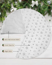 COOLWUFAN 48 Inches Faux Fur Christmas Tree Skirt, Silver Sequin Snowflake | White Christmas Tree Skirt Decor for Holiday Parties and Seasonal Home Decorating