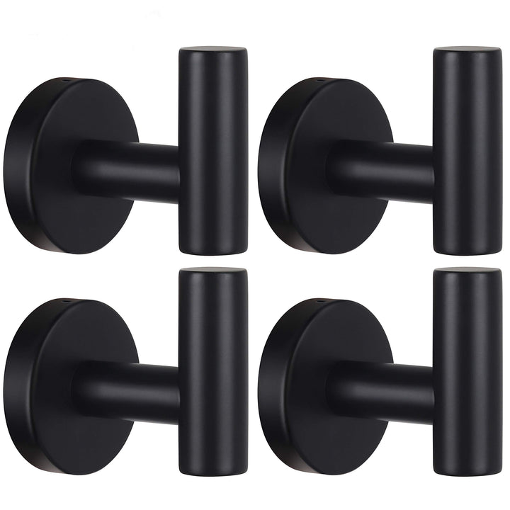 Homagic Towel Hooks Bathroom Coat Robe Wall Hook Heavy Duty Door Hanger Towel Robe Clothes Cabinet Closet Sponges Rack for Bathroom Bedroom Kitchen Hotel Pool 4 Packs Black(Drilling Installation)