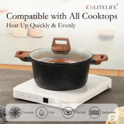 ESLITE LIFE Nonstick Stock Pot with Lid, 5 Quart Granite Casserole Large Soup Pot Pasta Cooking Pot, Induction Compatible, PTFE & PFOA Free, Black