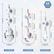 44 Pack Chandelier Crystal Replacement, Clear Crystal Prism for Chandeliers | K9 Glass Sparkling, 38mm 20mm Bead Prism, Rainbow Reflection, Easy Hang Hook, Crystals for Chandeliers Wedding Christmas Tree