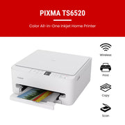 Canon PIXMA TS6520 Wireless Color Inkjet Printer, Duplex Printing, Copier/Scanner, 1.42" OLED Display, Compact, White