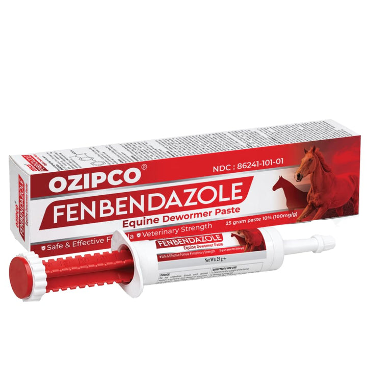 OZIPCO Fenbendazole Equine Dewormer Paste 10% for Horses | 25 Gram Oral Paste Syringe | Broad Spectrum Horse Wormer | Apple Flavor