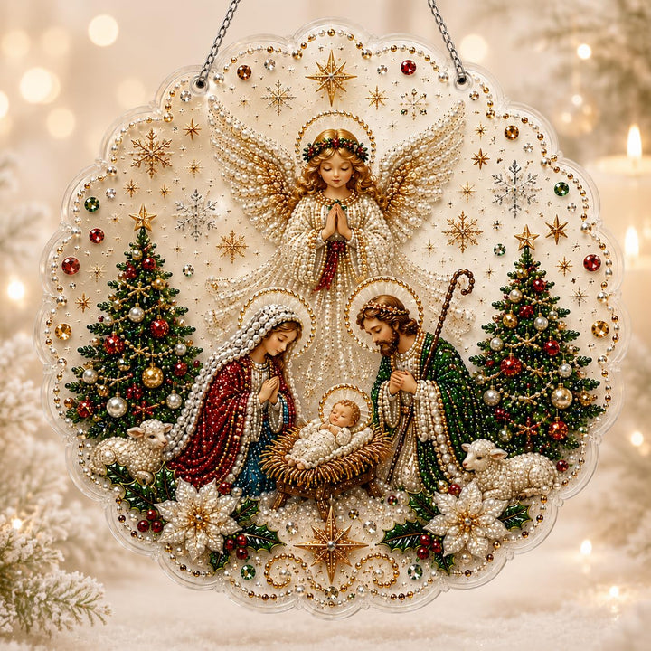 BUDINGDIY Christmas Pearl Diamond Art Kits for Adults (Style 3, 8in) | DIY Craft, Mixed-Size Pearl Beads, Beginner-Friendly Christmas Window Decor for Window, Wall and Display