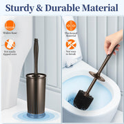 HAMITOR Toilet Bowl Brush Holder Set: Modern Brown Bathroom Accessories | Dense Stiff Soft Bristle Deep Cleaning, Round Head Restroom Scrubber, Covered Holder Hidden Mess, Home Hotel Decor, 2 Pack