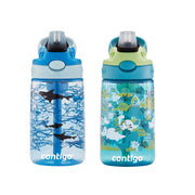 Contigo Aubrey Kids Water Bottle, Dinos & Sharks, 14oz, 2-Count | Spill-Proof Lid, Easy-Clean Pop-Up Straw, BPA-Free, Dishwasher Safe, One-Hand Drinking, Includes 2-Pack 14oz