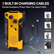 Hand Crank Emergency Radio 7400mWh (2000mAh) Solar Hand Crank Radio | Built in 3 Charging Cables AM/FM/NOAA Weather Radio Battery Operated Hand Crank Charger for Emergency Supplies Survival Gear