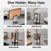 Multi-functional Kitchen Utensil Holder, Heavy Duty Stainless Steel Pot Lid & Spoon Rack, Space‑Saving Vertical Organizer for Spatula Ladle Pot Lid Cutting Board, Stainless Steel Utensil Holder，1PCS