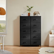 DUMOS 10 Drawer Tall Dresser for Bedroom & Living Room, Black | Fabric Storage Dresser Tower with Bins, Anti-Tip, Chest Organizer Unit, Steel Frame, Wood Top, Easy Pull Handle