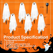 Solar Halloween Ghost Pathway Lights - 6Pack Waterproof Ghost Lights with 8 Modes for Outdoor Yard Porch Garden Lawn Halloween Pathway Decor, White