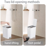 Small Bathroom Trash Can with Lid, 2.1 Gallon Slim Step Trash Can, White | Mini Garbage Can with Handle for Bedroom, Office, Dorm, Narrow Plastic Wastebasket with Soft Close Pedal for Small Spaces