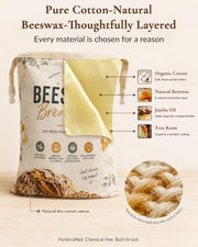 Aongan Beeswax Bread Bag for Sourdough & Artisan Bread Storage, Reusable | Natural Materials,17 × 13 in Large, Fits Homemade Bread, Breathable Storage, Sustainable Living,Reusable