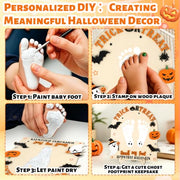 My First Halloween Sign Baby's First Halloween Wooden DIY Footprint Keepsake Kit Nursery Decor Baby Milestone Card Funny Trick or Treat Smell My Feet Photoshoot Prop Gifts for Baby Showers