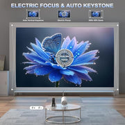 Mini Projector, Portable Smart Projector 4K WiFi 6 BT 5.4 [Built-in App] | Auto Keystone, Movie Projector Compatible With HDMI/USB/TV Stick/Smartphone/Laptop/PS5 Home Theater 180° Rotation White