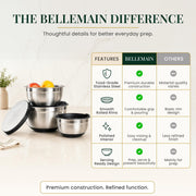 Bellemain Stainless Steel Mixing Bowls with Airtight Lids Set - Set of 3 | Non-slip Silicon Base, Kitchen Essentials for Baking & Serving (Mix, Serve, and Store), Rust-resistant, Dishwasher Safe