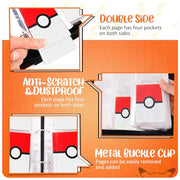 Card Binder 4 Pocket, Trading Card Holder Fits 400 Cards With 50 Removable Sleeves, Portable Collection Card Ablum, Game Card Case book With Zipper for Gift, Red