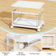 Kmiectse Clear Storage Bins with Lids - 4 Tier 23qt Plastic Stackable Bins | Closet Organizers Box for Bedroom, Living Room, 23 QT Folding Box with Magnetic door