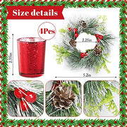 Christmas Candle Ring, 4 Pcs Votive Candle with Red Berry Pinecone | Xmas Ring Candle for Table Centerpiece Decoration Wedding Holiday,Red