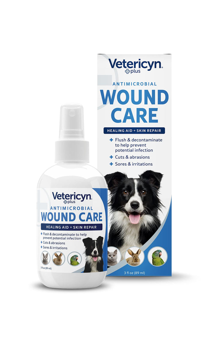 Vetericyn Plus Dog Wound Care Spray, Lick-Safe Wound & Skin Care, 3 oz | Cleans cuts, scrapes, bites & post-surgical sites; no sting; no antibiotics or steroids; lick-safe & safe for all animals