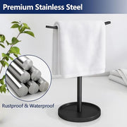 STWWO Hand Towel Holder | Stainless Steel Towel Holder Stand for Bathroom, Kitchen Countertop, T-Shaped Hand Towel Rack Stand, Black
