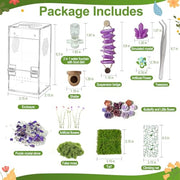 Jumping Spider Enclosure,DIY Insects Habitat,Small Reptile Terrarium Glass House Accessories Set,with Jumping Bridge Hide Water Feeder (Purple)