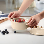 Kook Mini Cocotte, Lids, Handles, Dutch Oven, Set of 4, 12 oz, Ivory | Individual Baking Ramekins, Microwave Dishwasher Safe Stoneware, Small, Bread, Sourdough, Souffle, Casserole
