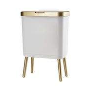 Procade 4 Gallon Bathroom Trash Can with Lid,Slim White and Gold Trash Bin | Bedroom Garbage can with Legs,Plastic Dog Proof Wastebaskets, Room Decor Bin for Kitchen,Office,Dorm,Laundry,Restroom,Rv