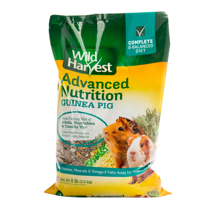 Wild Harvest Advanced Nutrition Guinea Pig Food, 8 lbs | Daily Blend Of Alfalfa, Veggies & Timothy Hay, Fortified With Fiber, Protein, Vitamins & Minerals, Resealable Bag Stays Fresh