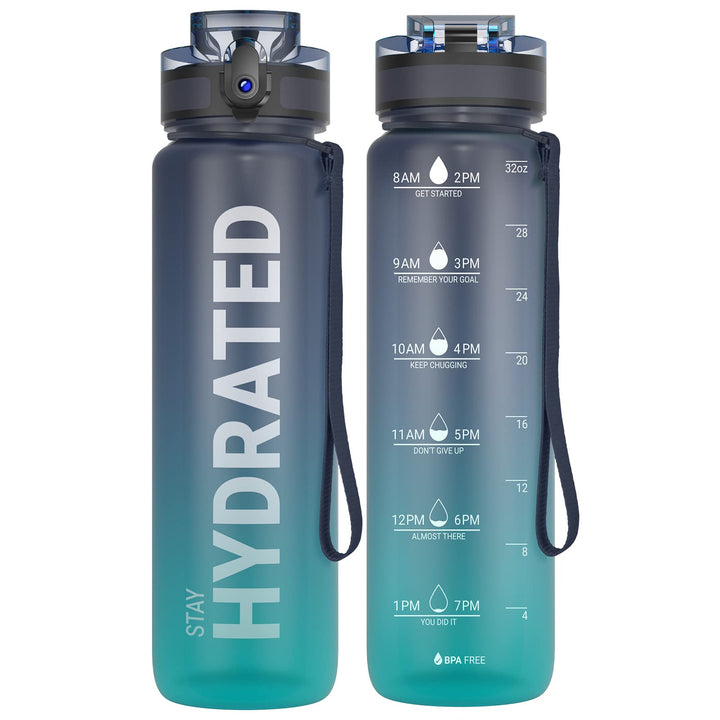 Sahara Sailor Water Bottle 32oz, Tritan Sports Bottle with Time Marker | Bpa Free, Leakproof Wide Mouth With Fast Flow Lid And Cleaning Brush, For Gym School Office Travel, 1 Count