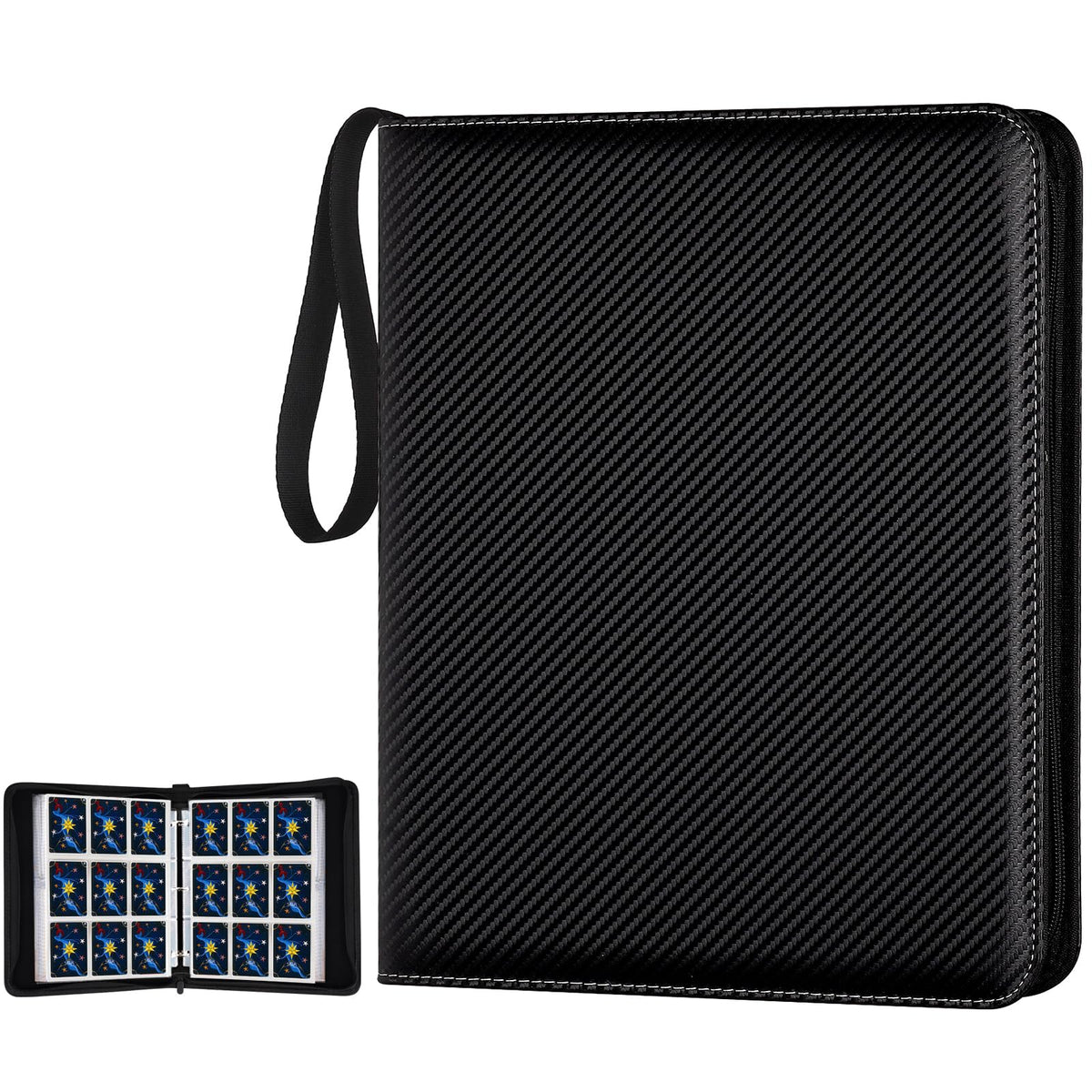 GERMUN Trading Card Binder, 900 Pockets Card Binder, 9-Poccket Sided Pocket Sports Card Binder, Premium Card Binders Compatible with MTG, TCG, Baseball Cards(Carbon Black)