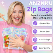 ANZNKU Holographic Bags 5x7 Mylar Bags Resealable 50PCS, Smell Proof Goodie Snack Candy Jewelry Gift Pouches for Small Business Party Favor Bead Storage, Small Plastic Baggies for Halloween Christmas