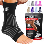 Sleeve Stars Ankle Brace Men & Women Support (Single/M:10"-12"/Black) | Plantar Fasciitis, Adjustable Strap, Sprained Wrap, Customizable Foot Support, Achilles Tendonitis Relief, Compression Sleeve
