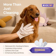 HICC PET Dog Wipes for Dogs & Cats, Glove Design, 20 Count | Fresh Coat Between Baths, Head-to-Tail Grooming, Plant-Based Formula, No-Rinse, Quick Everyday Cleanups, Coconut Scent