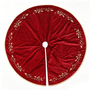 Bunny Chorus Christmas Tree Skirt, 48 inches Red Luxury Velvet Plush Fur Skirts with Gold Embroidered Holly Leaf for Rustic Xmas Tree Holiday Decorations