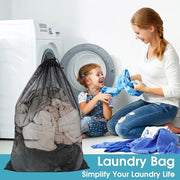 2 Pack Mesh Laundry Bags 23x34 Inch Drawstring Locking for Travel Home | Mesh bags with locking drawstring, Tear-resistant for blankets & towels, Lightweight foldable for travel/dorm