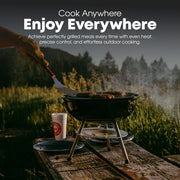 GasOne 14-inch Portable Charcoal Barbecue Grill with Thermometer – Red | 3-Point Locking Lid for Heat Preservation – Dual Venting System – Small Charcoal Grill for Backyard, Camping, Boat