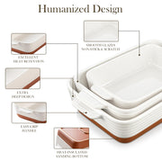 MALACASA Casserole Dishes for Oven, Ceramic Baking Dishes Set of 3, Baking Pan Casserole Dish Set, Rectangular Lasagna Pan Deep with Handles for Baking, Khaki White (14.5''/13''/10.5''), Series TARA