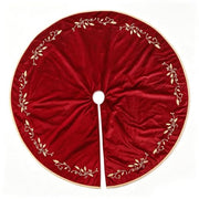 Bunny Chorus Christmas Tree Skirt, 48 inches Red Luxury Velvet Plush Fur Skirts with Gold Embroidered Holly Leaf for Rustic Xmas Tree Holiday Decorations