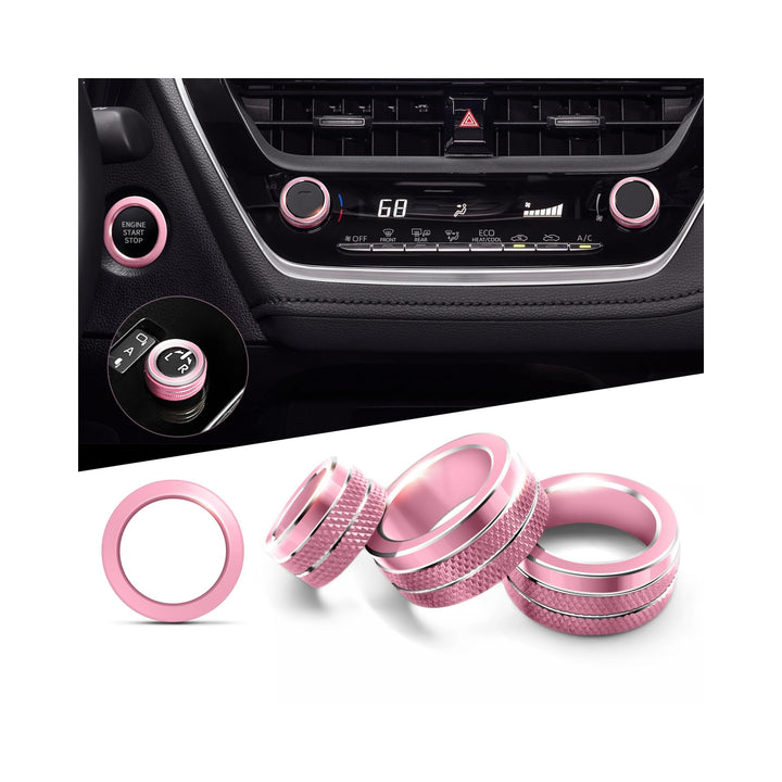 Polodunn for 2020-2025 2026 Toyota Corolla & 2022-2025 2026 Corolla Cross Accessories, 4pcs Aluminum Alloy Knob Cover Trim Set - Rearview Mirror Switch, AC & Push Start (Pink)