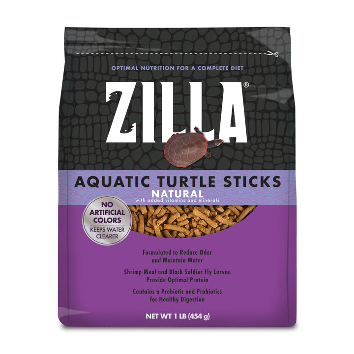 Zilla Aquatic Turtle Food, Floating Turtle Sticks, 1 Lb | Turtle food pellets with shrimp meal, prebiotic and probiotics, no artificial colors or preservatives