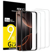 NEW'C for iPhone 17, iPhone 17 Pro, iPhone 16 Pro Screen Protector | 3 Pack, HD Clear, Easy Installation Tool Included, Tempered Glass, 9H Hardness, Scratch Resistant, Bubble Free