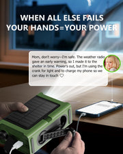 Emergency Weather Radio with Large Solar Panel, Real 12000mAh Battery | Efficient Hand Crank, AM/FM/NOAA Bands, LED Flashlight, Reading Lamp, SOS Alarm & Phone Charger for Camping & Emergencies