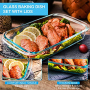 KOMUEE 8 Pieces Glass Baking Dish with Lids, Gray | Rectangular Glass Baking Pan, Bakeware Set with Lids for Lasagna, Leftovers, Cooking, Fridge-to-Oven, Casserole Dish