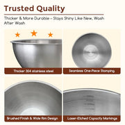 Gronivex Stainless Steel Mixing Bowls Set, 3-Piece (1.5, 2.2 & 3.4 Qt) | Food-Grade Metal, Dishwasher safe，Stackable Nesting & Space-Saving – For Kitchen Baking, Salads, Meal Prep, RV & Camping