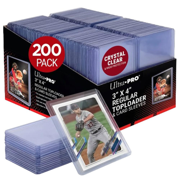 Ultra Pro 3" x 4" Clear Regular Toploader & Card Sleeves Bundle, 200 Pack | Durable Rigid Plastic Protection for Valuable Collectible Cards with Crystal Clear Display During Storage, Trading & Shipping