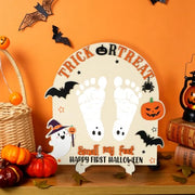 My First Halloween Sign Baby's First Halloween Wooden DIY Footprint Keepsake Kit Nursery Decor Baby Milestone Card Funny Trick or Treat Smell My Feet Photoshoot Prop Gifts for Baby Showers