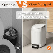 TrashAid Slim Bathroom Trash Can with Lid Soft Close & Pedal, 1.6Gal, White | Removable Inner Bucket, Stainless Steel Garbage Can, Small Wastebasket for Toilet/Office/Bedroom, Retro Design, Odor Control