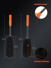 SPTA Supreme Wheel Brush, Medium and Large 100% Metal-Free Car Rim Cleaning Brush with Thick Plush Microfiber Head, Long Handle Tire Brush for Custom Alloy, Chrome, Painted Rims & Inner Wheel Barrels