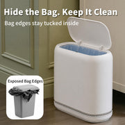 Purexa Small Bathroom Trash Can with Lid, 2.3 Gallon Slim Trash Can, Narrow Garbage Can with Hidden Liner & Auto-Smooth Bag Fit, Press-to-Open Lid, White, for Bathroom, Bedroom, Office, Kitchen