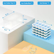 DOQAUS Ice Cube Tray with Lid and Bin,4 Pack Ice Cube Trays for Freezer | Silicone,Stackable. Easy Release Trays with Storage Bin & Scoop. Ideal for Freezer, Kitchen, RV, Cocktail, Coffee.